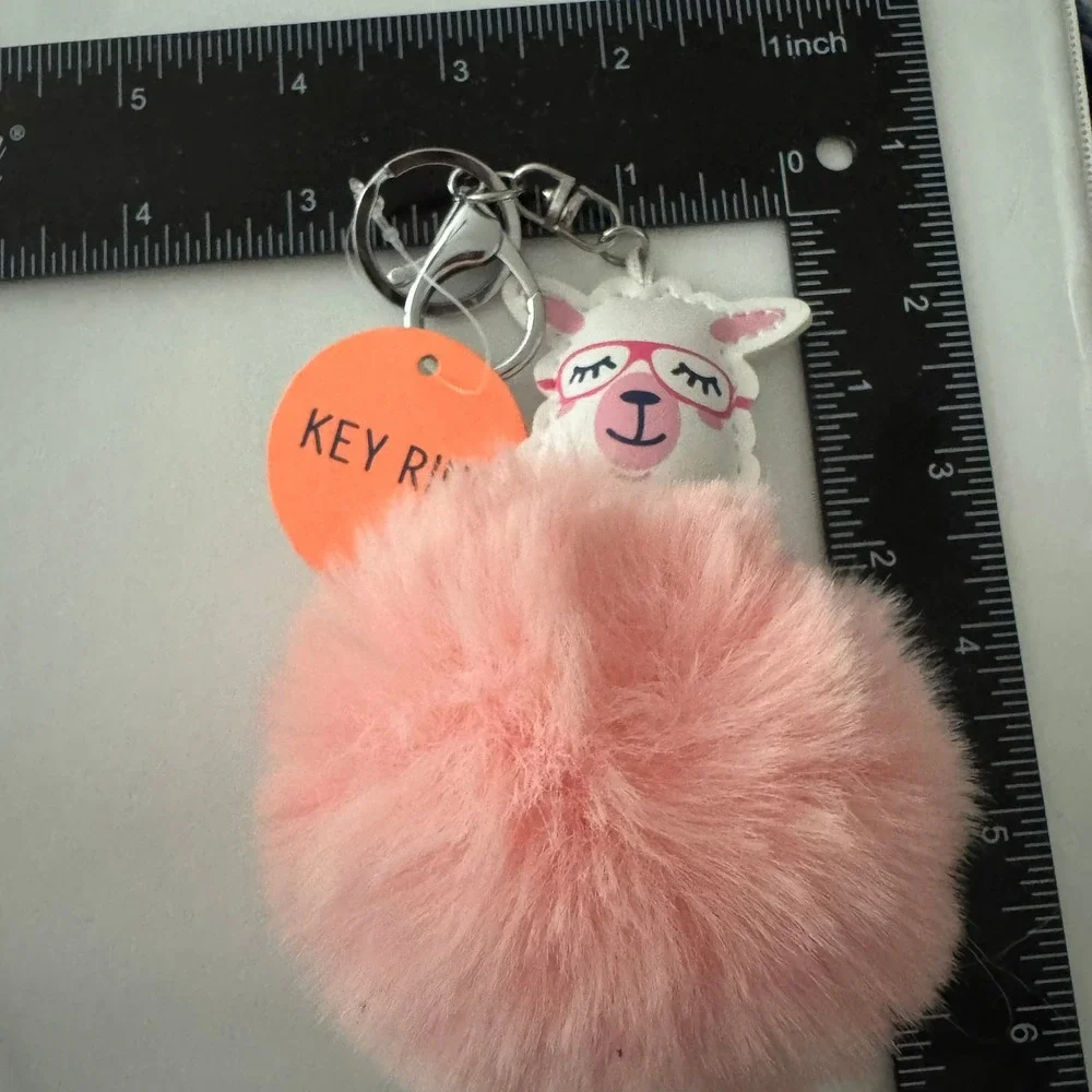 Cute Llama Pom Pom Keychain Pink Faux Fur Glasses Adorable Bag Charm Gift‎